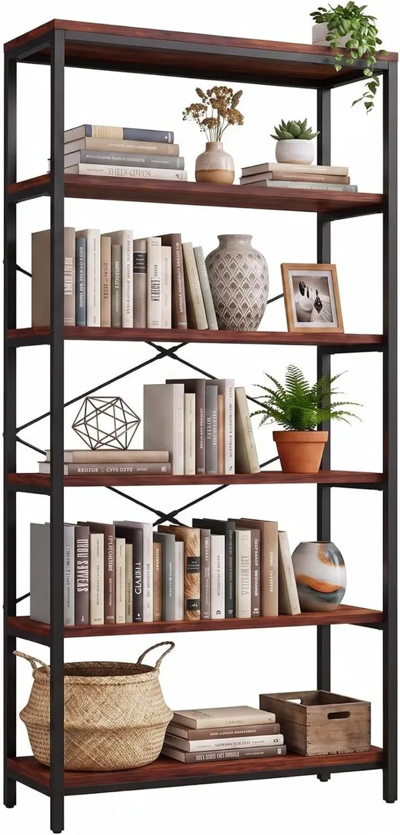 5 Tier Industrial Bookshelf Vintage Standing - Image 1