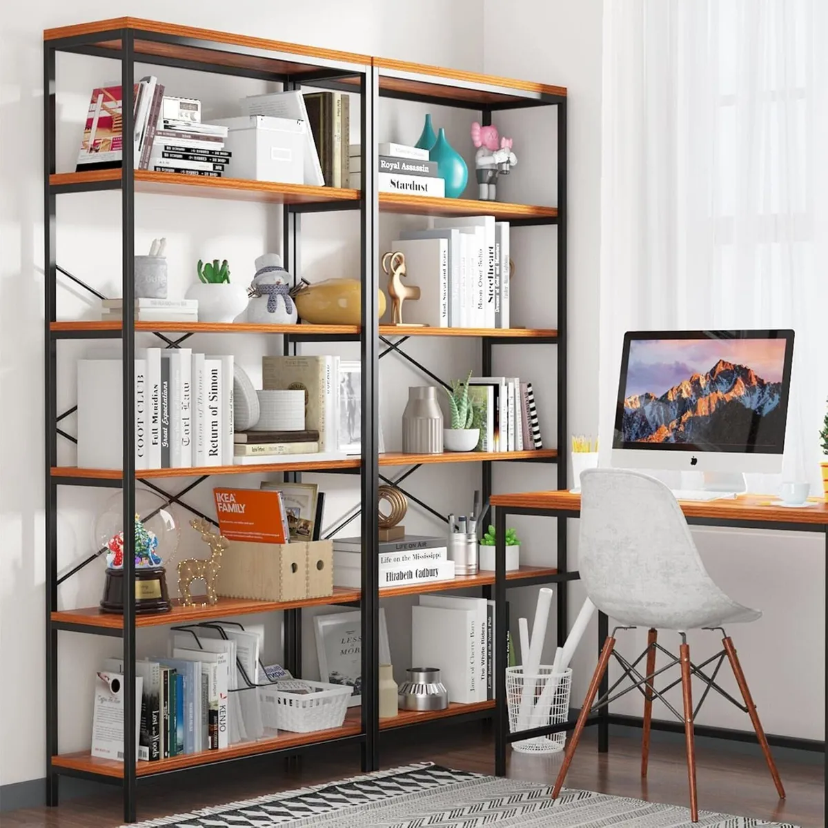 5 Tier Industrial Bookshelf Vintage Standing - Image 2