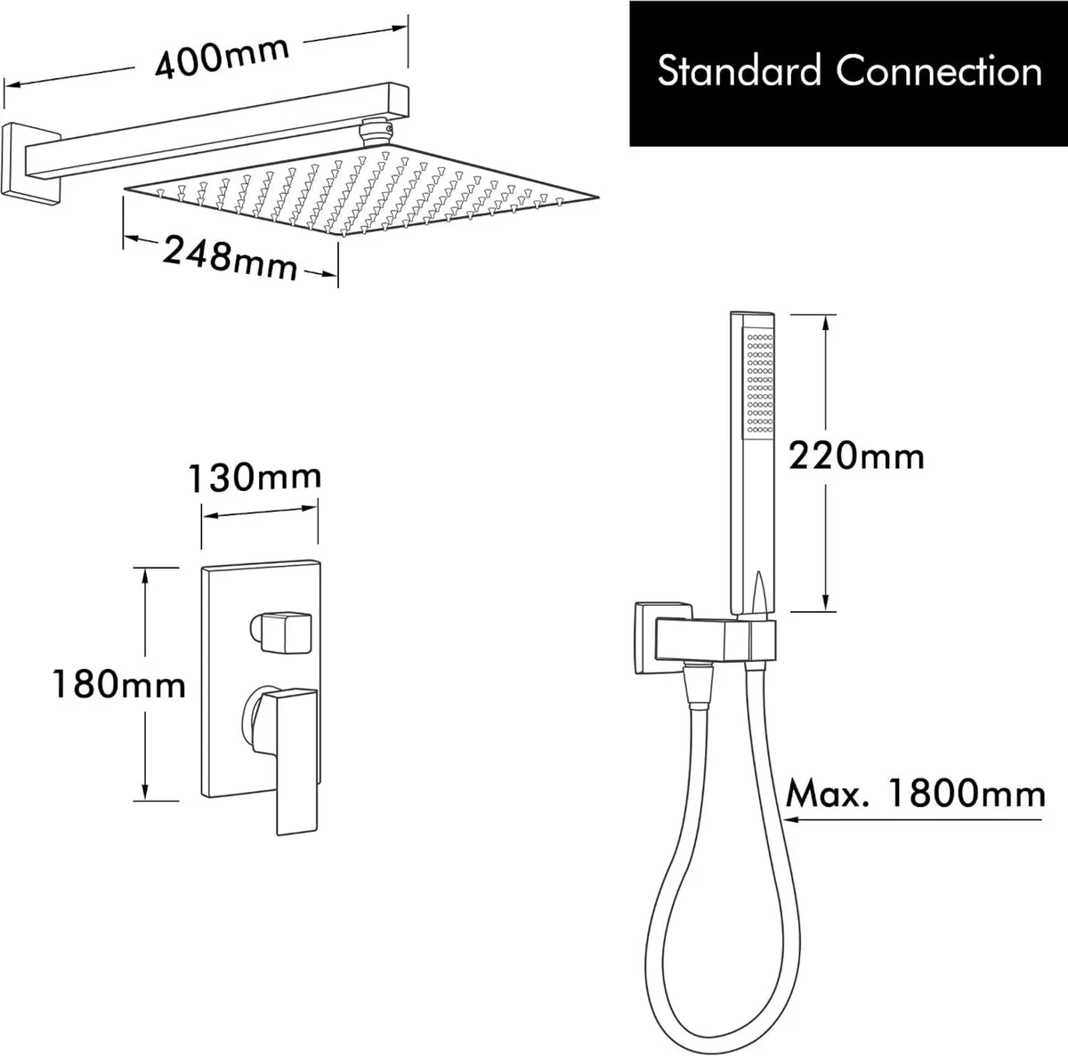 Shower System 10-Inch Concealed Set 3-Modes - Image 2