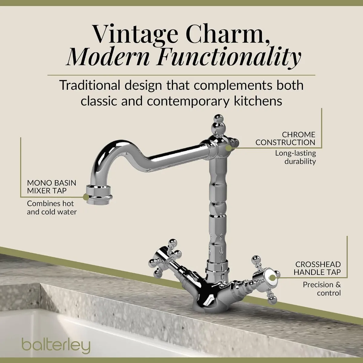 Kitchen Tap with Dual Crosshead Handles Mono Mixer - Image 3