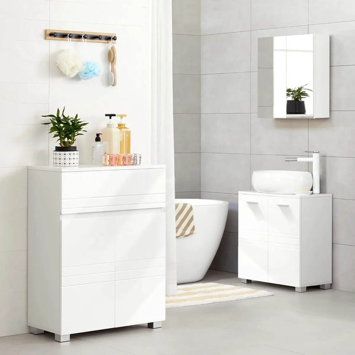Bathroom Cabinet with Drawer Double Door Wardrobe - Image 2