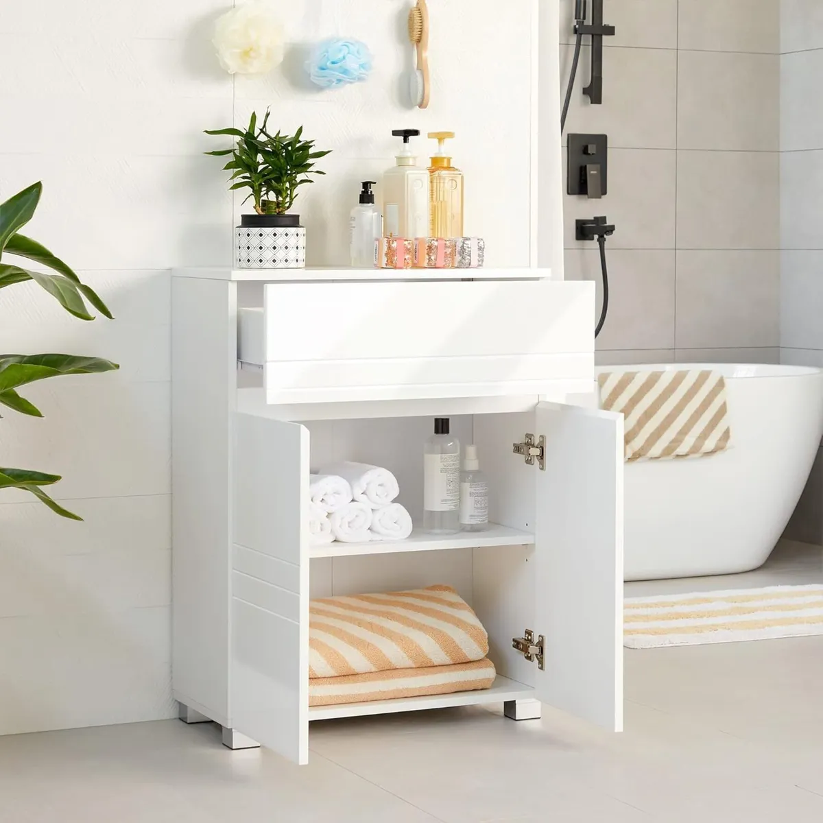 Bathroom Cabinet with Drawer Double Door Wardrobe - Image 4