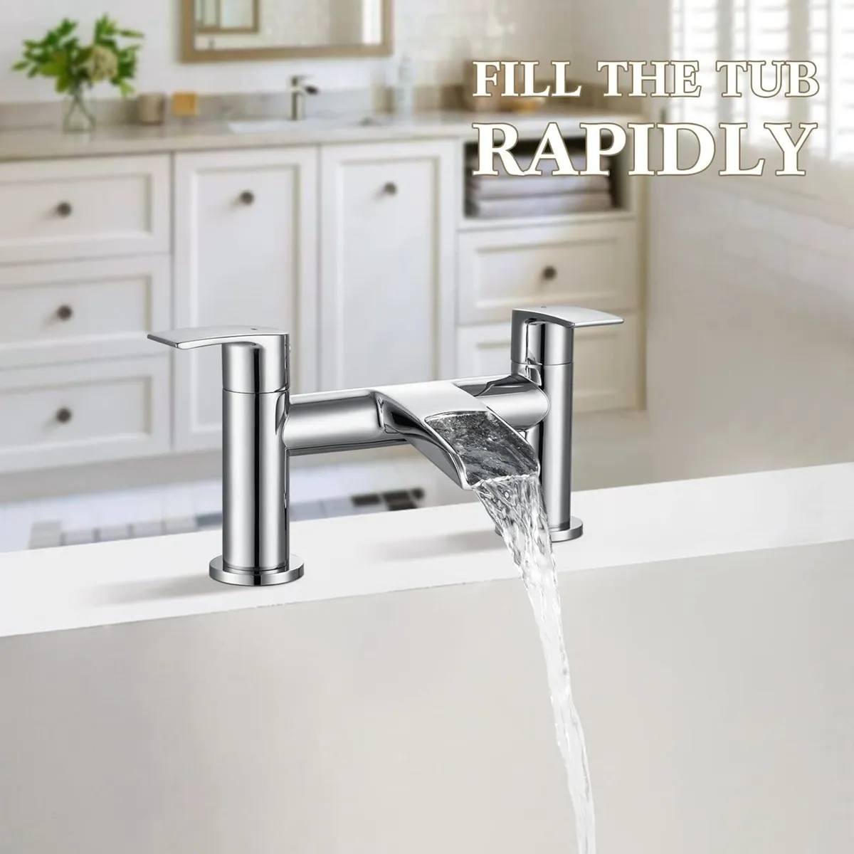 Basin Taps with Waste and Waterfall Bath Mixer - Image 4