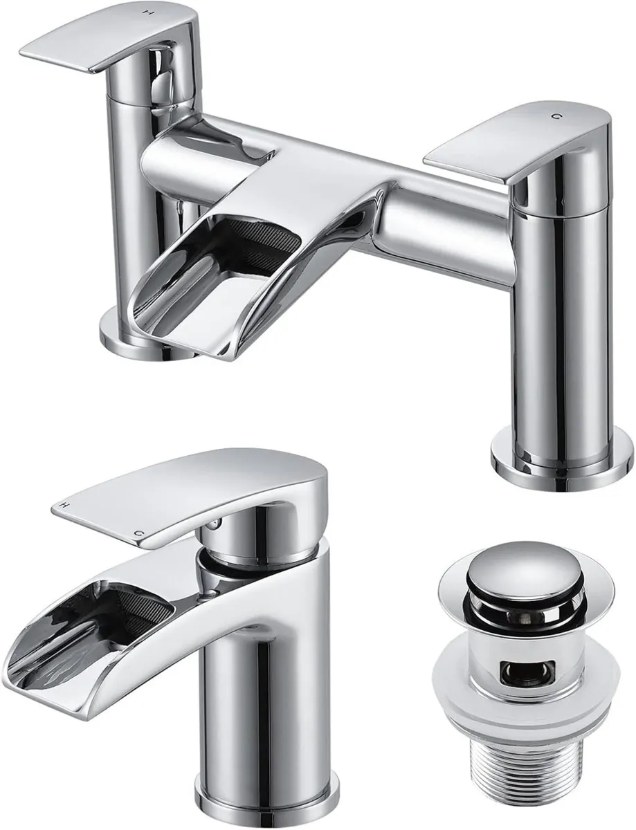 Basin Taps with Waste and Waterfall Bath Mixer - Image 1