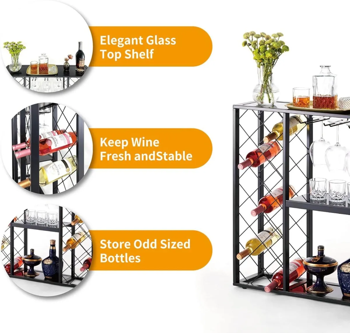 Wine Rack Console with Glass Table Top - Image 4