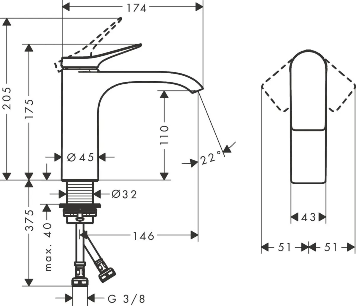 Basin Mixer Tap 110 Without Waste Set Chrome - Image 3