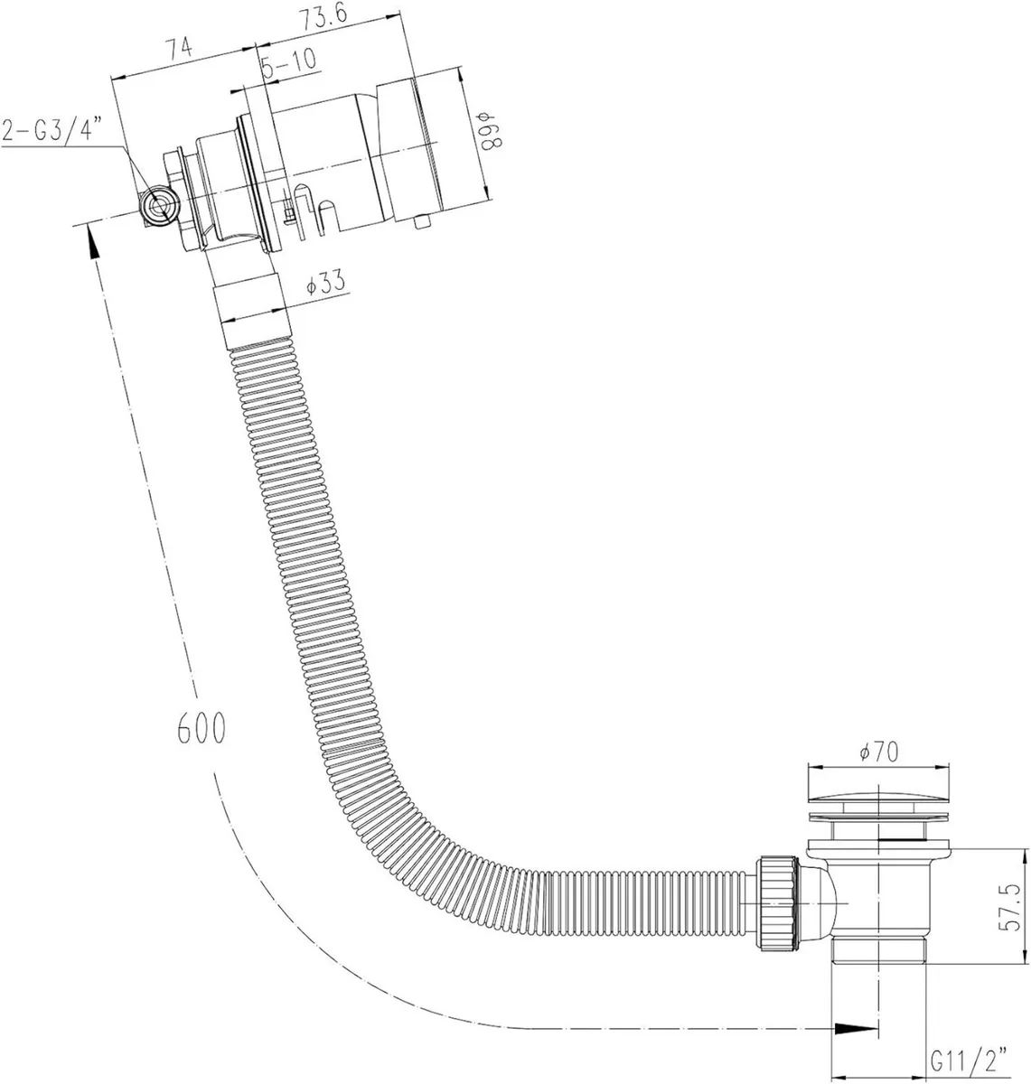 W52 Bath Filler Waste and Overflow Mixer Tap - Image 2