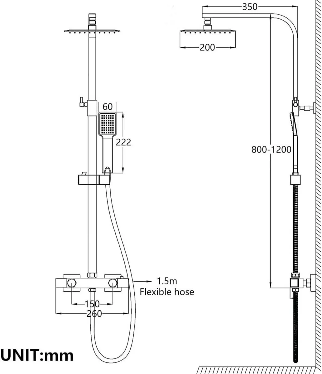 Thermostatic Shower Mixer Set Square Chrome - Image 3