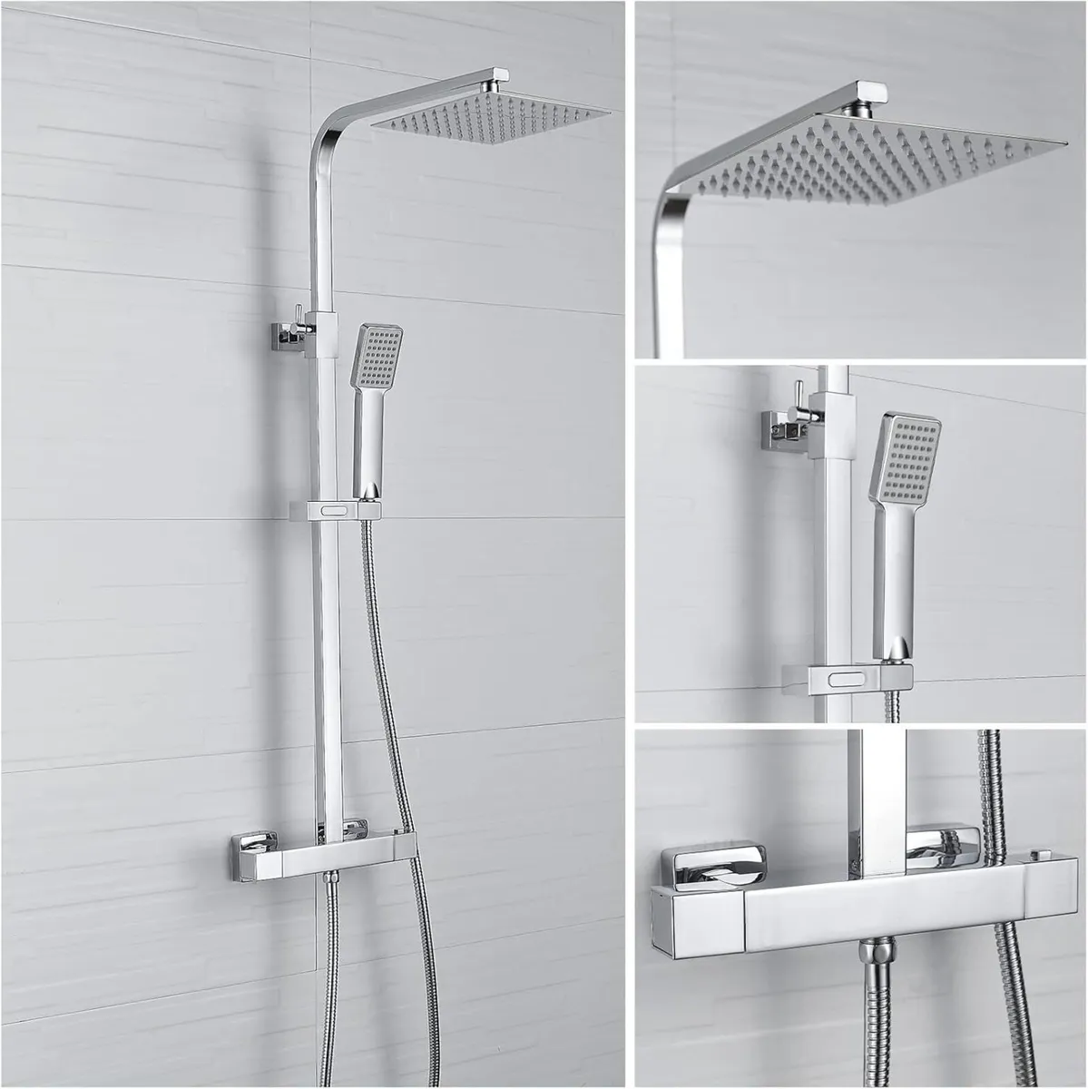 Thermostatic Shower Mixer Set Square Chrome - Image 4