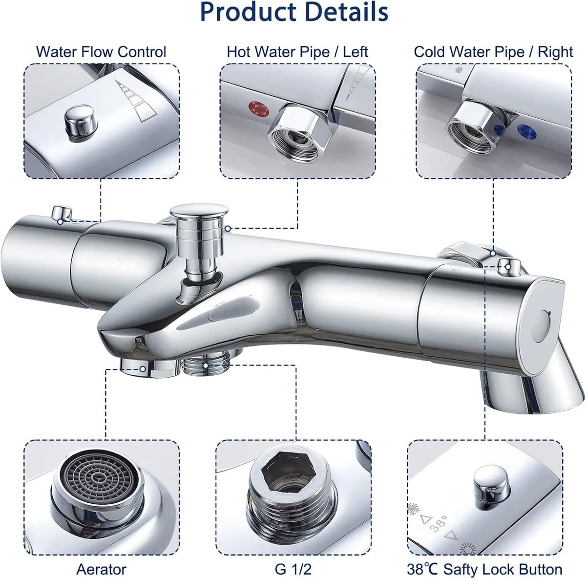 Thermostatic Bath Shower Mixer Bar Anti Scald 38 - Image 4