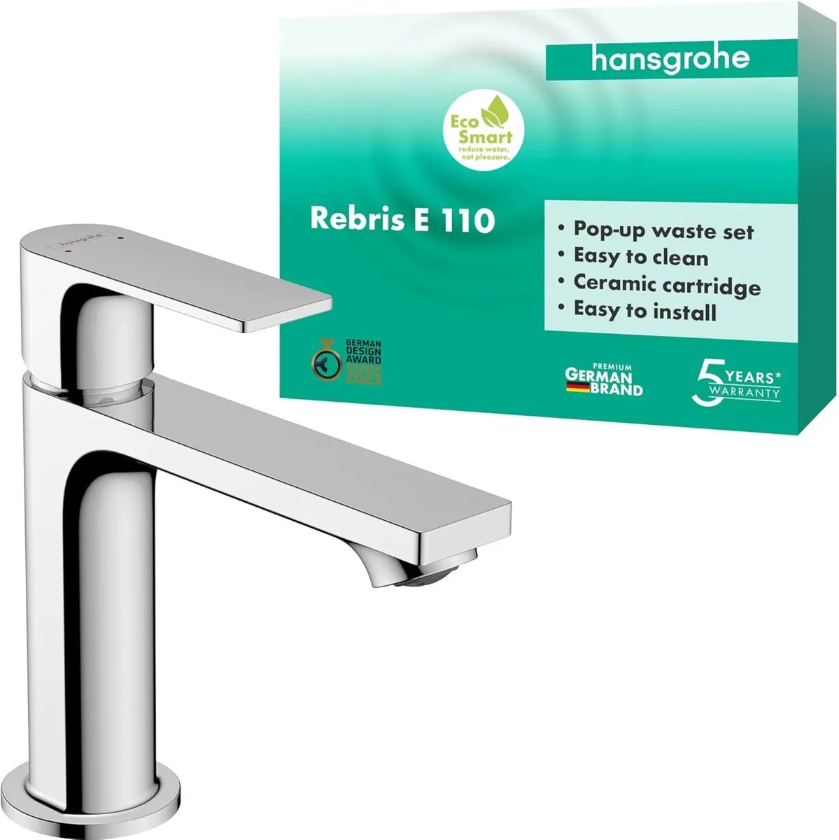 Rebris E Basin Mixer Tap 110 with Pop-Up - Image 1