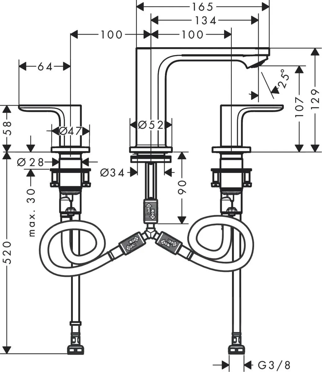 Rebris S 3-Hole Basin Mixer 110 with Pop-Up - Image 3