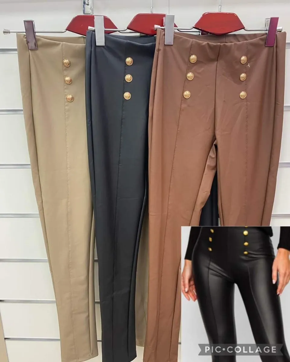 High Waist PU Leggings buttons - Image 2