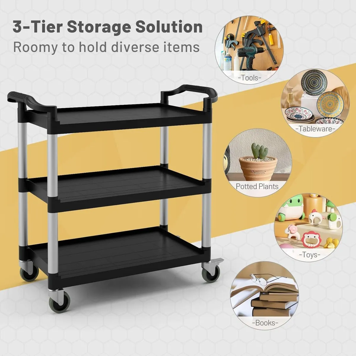 3 Tier Service Cart Large Kitchen Storage Trolley - Image 4