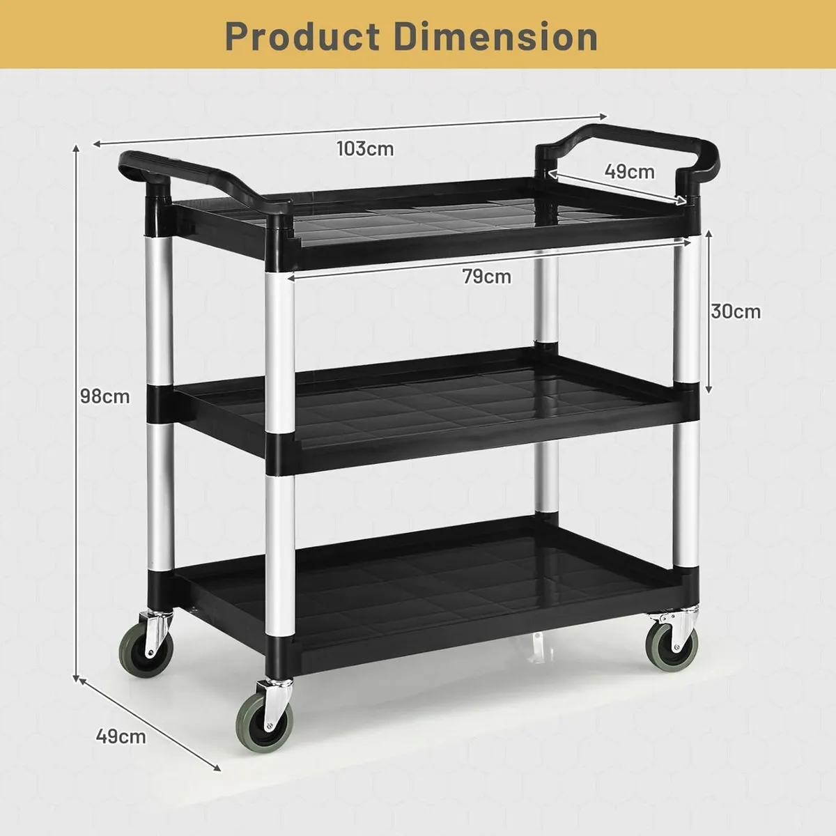 3 Tier Service Cart Large Kitchen Storage Trolley - Image 3