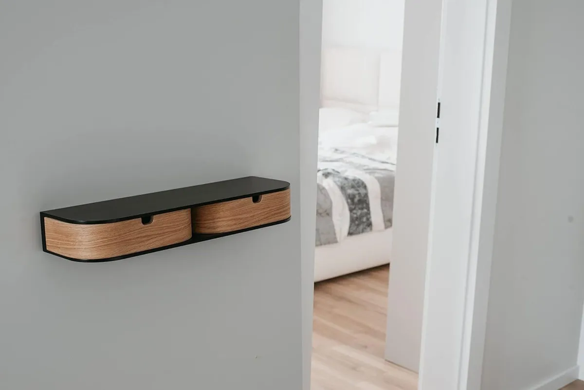 Floating Shelf with 2 Drawers Small Hanging Wall - Image 2