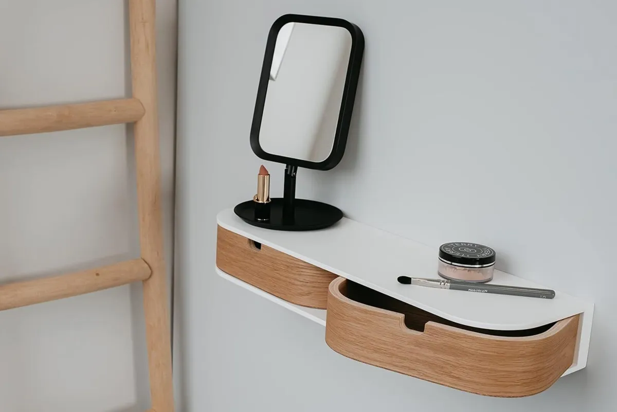 Floating Shelf with 2 Drawers Small Hanging Wall - Image 2