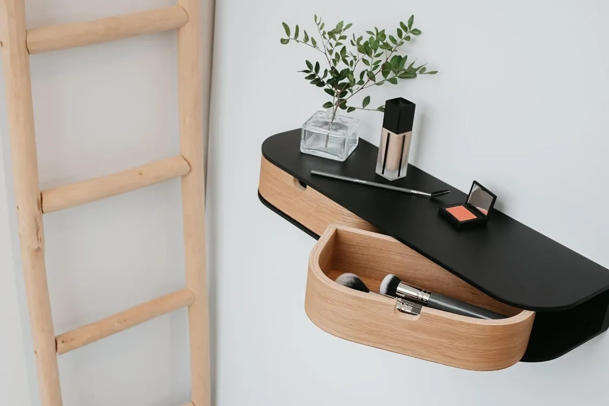 Floating Shelf with 2 Drawers Small Hanging Wall - Image 4