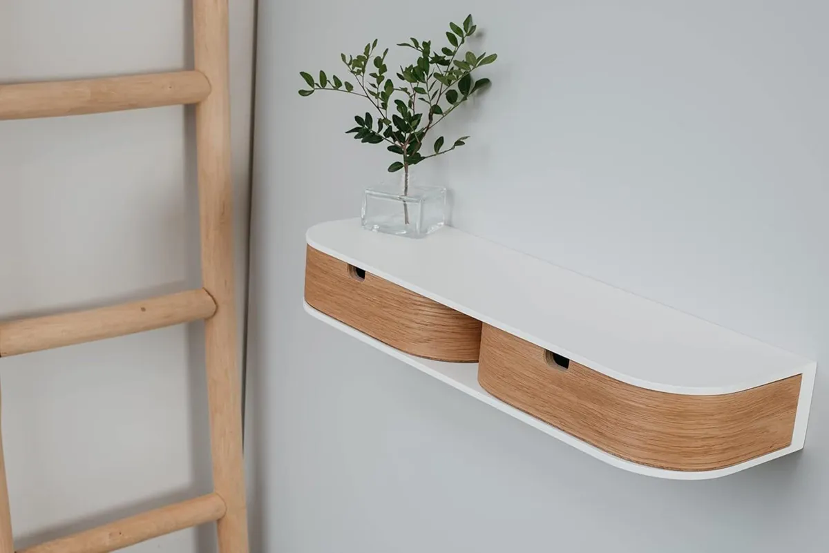 Floating Shelf with 2 Drawers Small Hanging Wall - Image 4