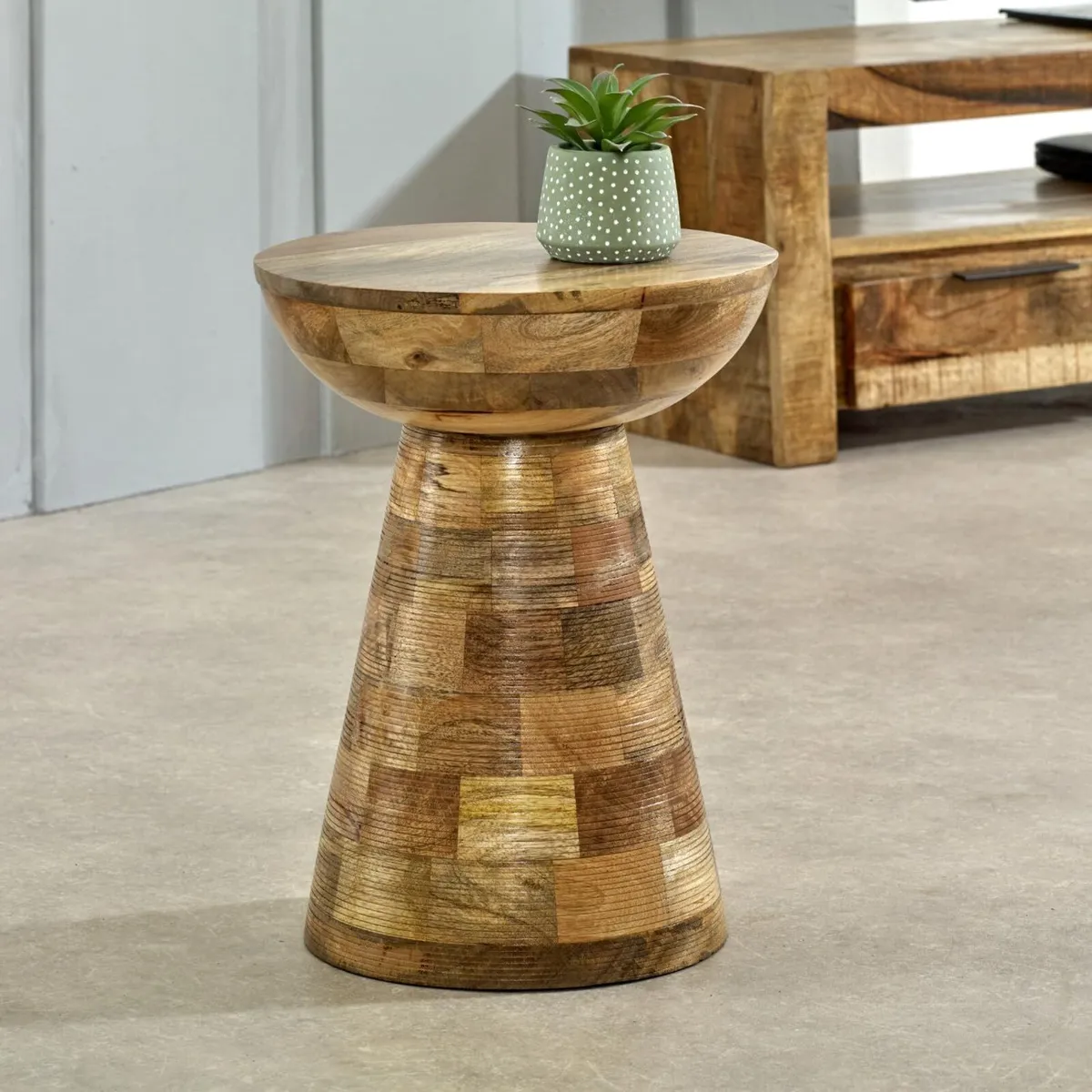 Brighton Mango Wood Side Table Round Mushroom - Image 2