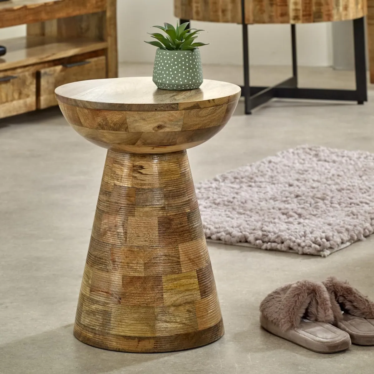 Brighton Mango Wood Side Table Round Mushroom - Image 4