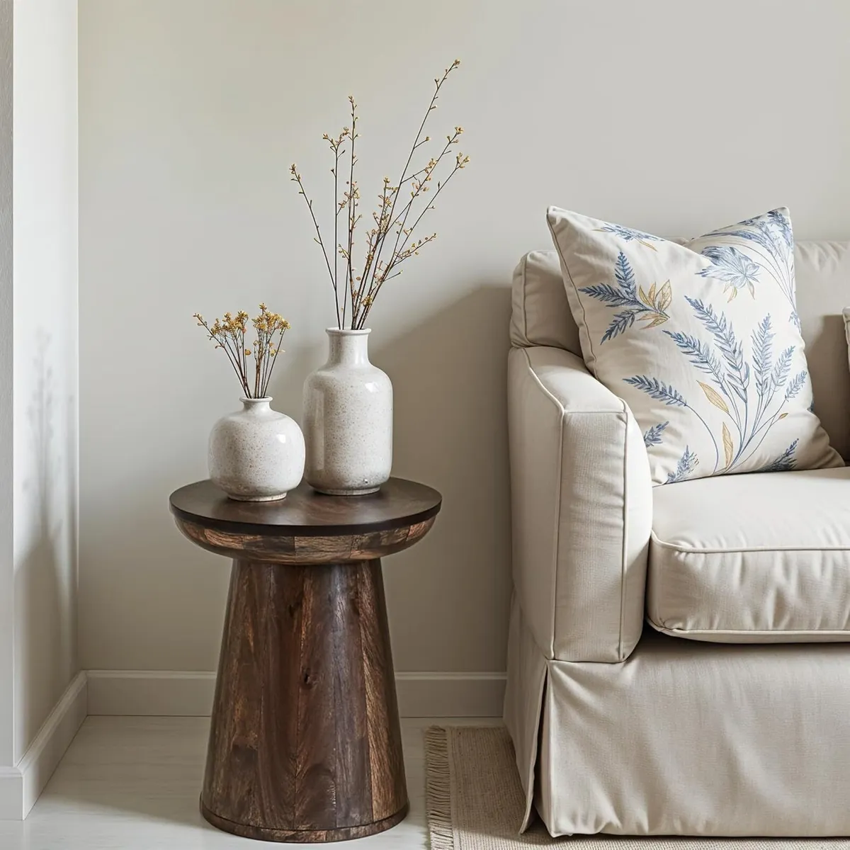 Wooden Side Table Round Solid Mango Wood Bedside - Image 2