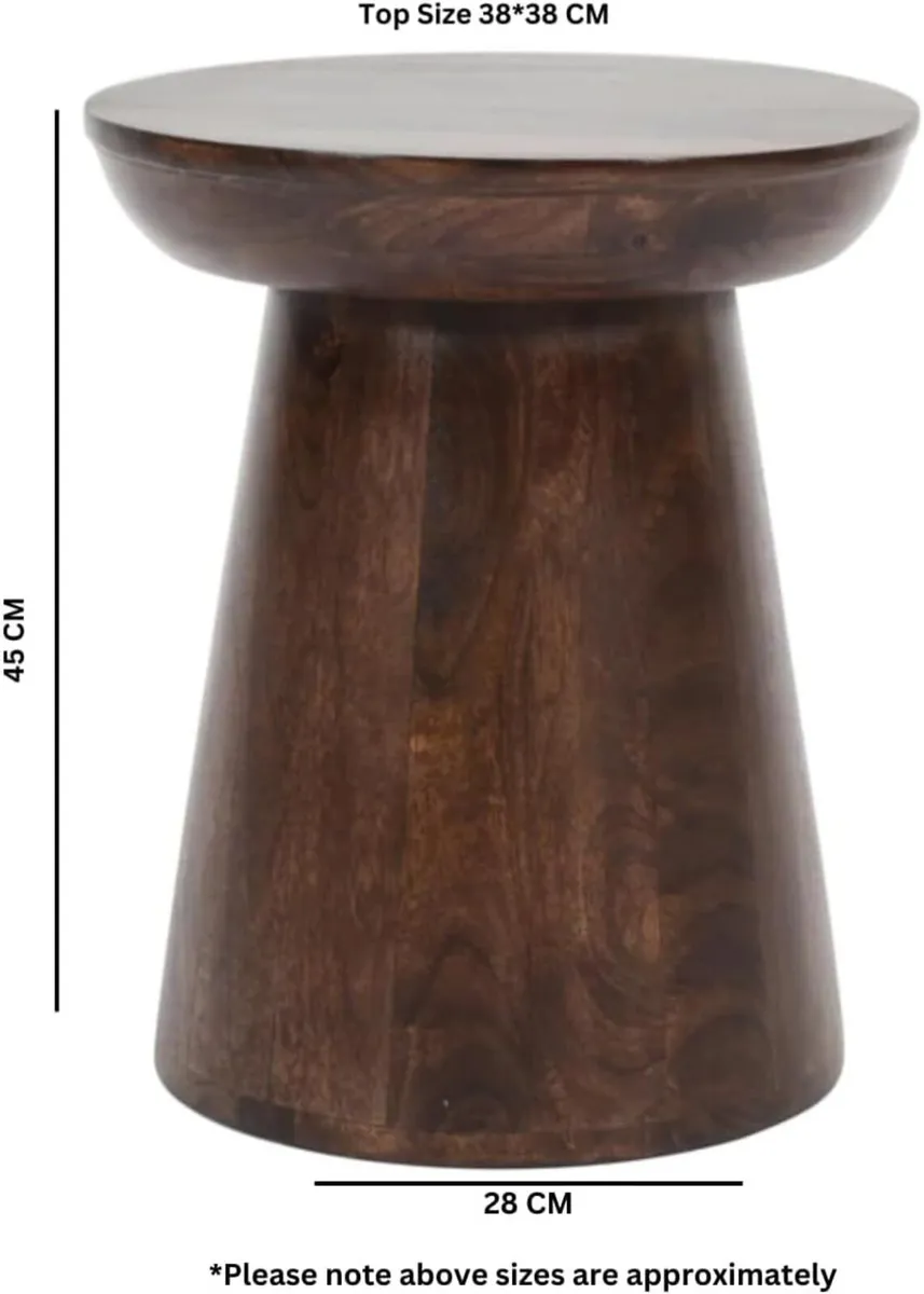 Wooden Side Table Round Solid Mango Wood Bedside - Image 3