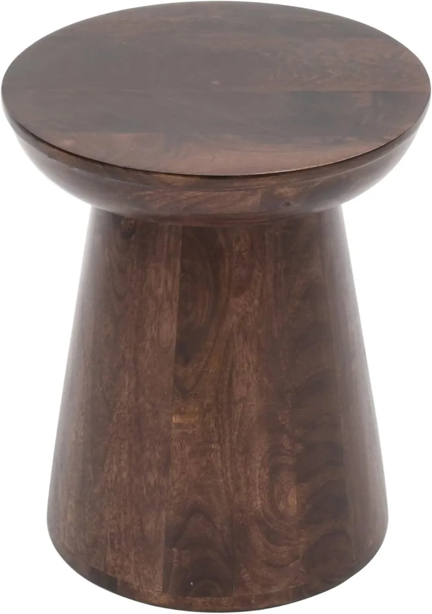 Wooden Side Table Round Solid Mango Wood Bedside - Image 4