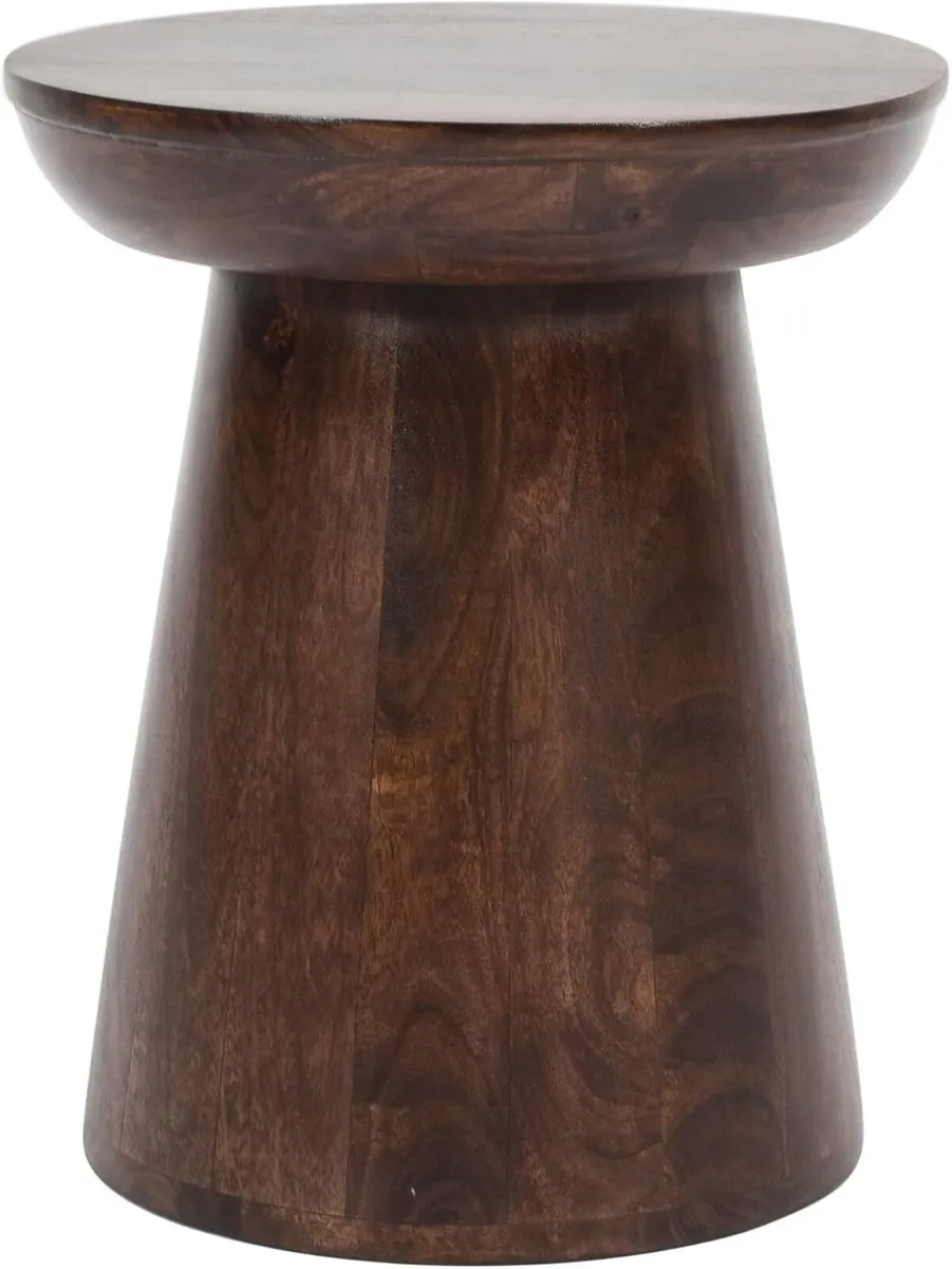 Wooden Side Table Round Solid Mango Wood Bedside - Image 1