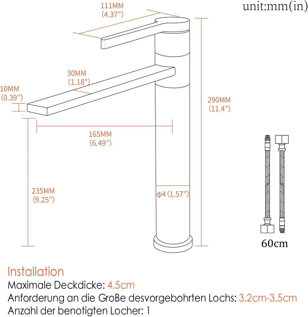 Tall Bathroom Tap Swivel Spout Countertop Basin - Image 2