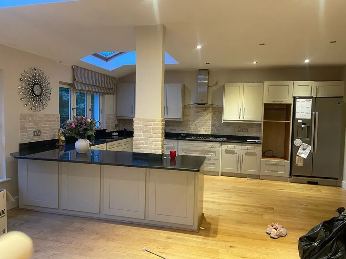 Open to offers- Entire kitchen Quartz work top solid wooden shaker style doors - Image 1
