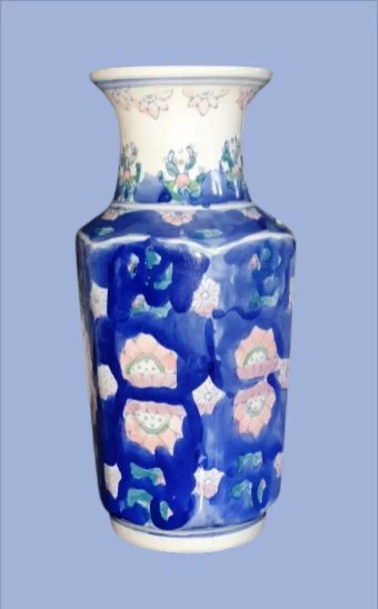 Vintage 10" Chinese Hexagonal Handpainted Vase - Image 2