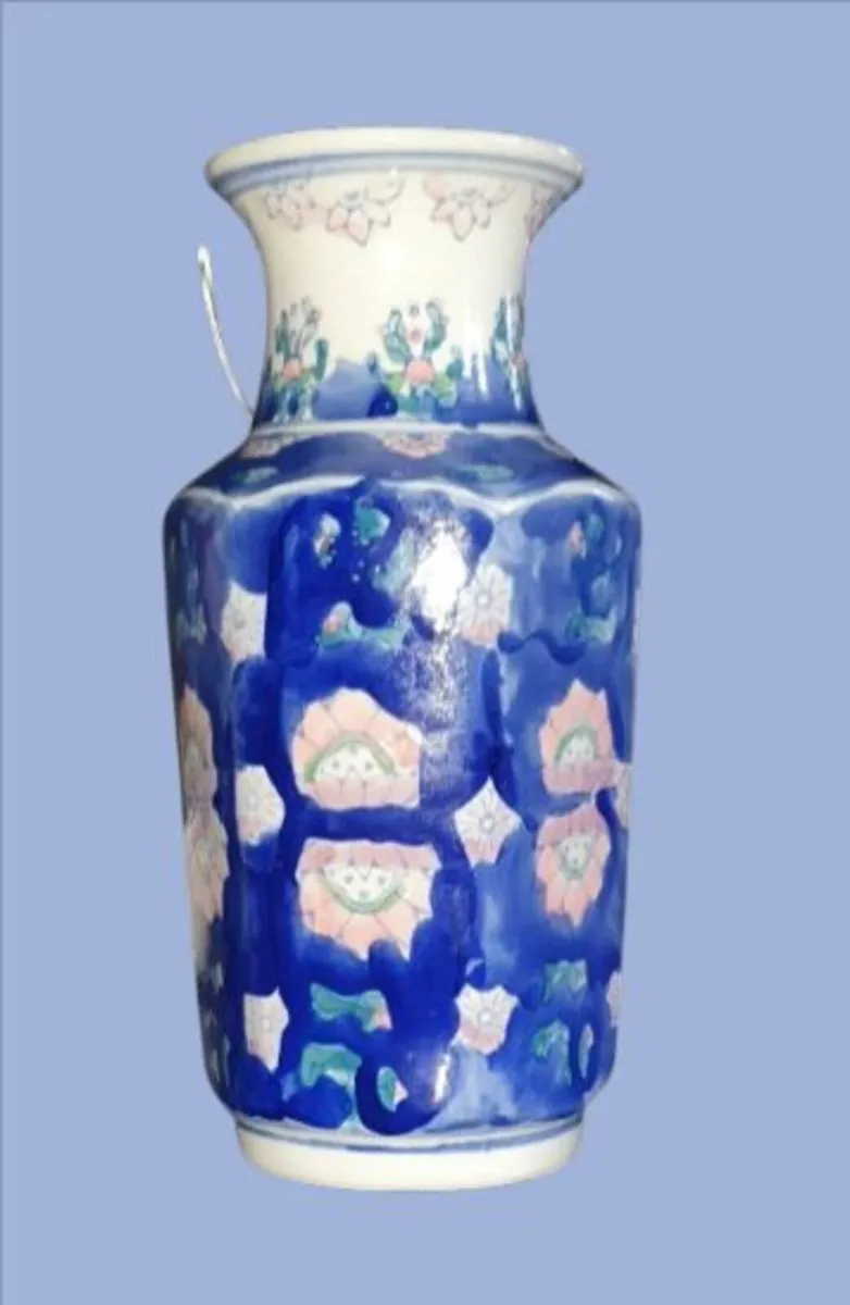 Vintage 10" Chinese Hexagonal Handpainted Vase - Image 3