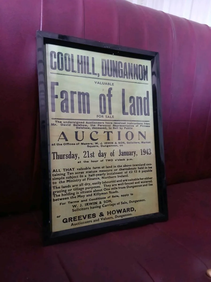 Framed 1943 Public Auction Notice - Image 1