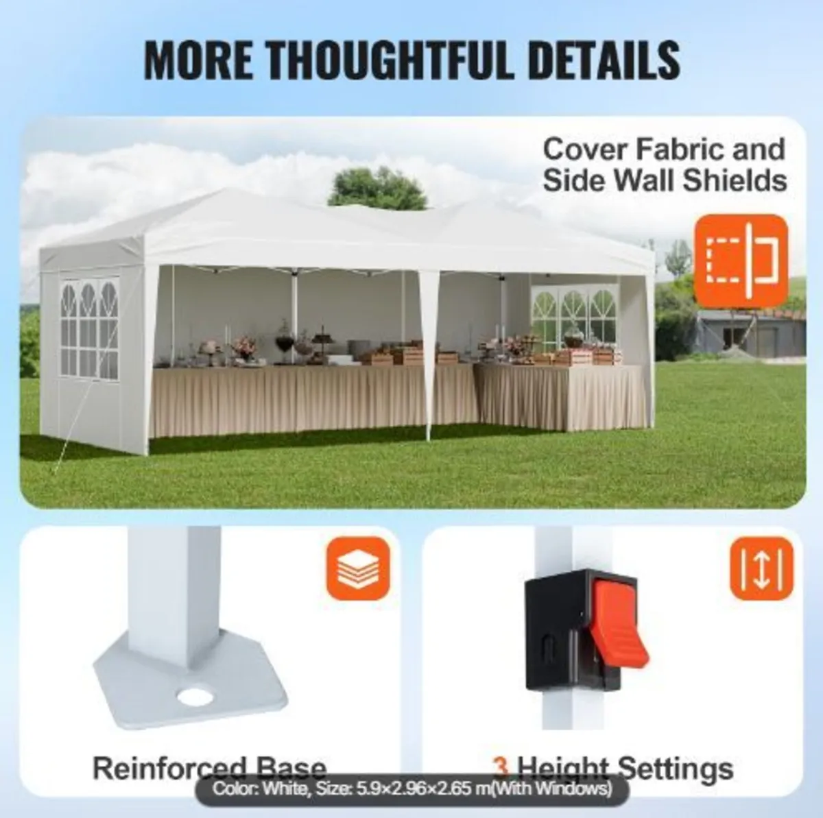 Pop Up Canopy, 5.9 x 2.96 m Instant Canopy - Image 3