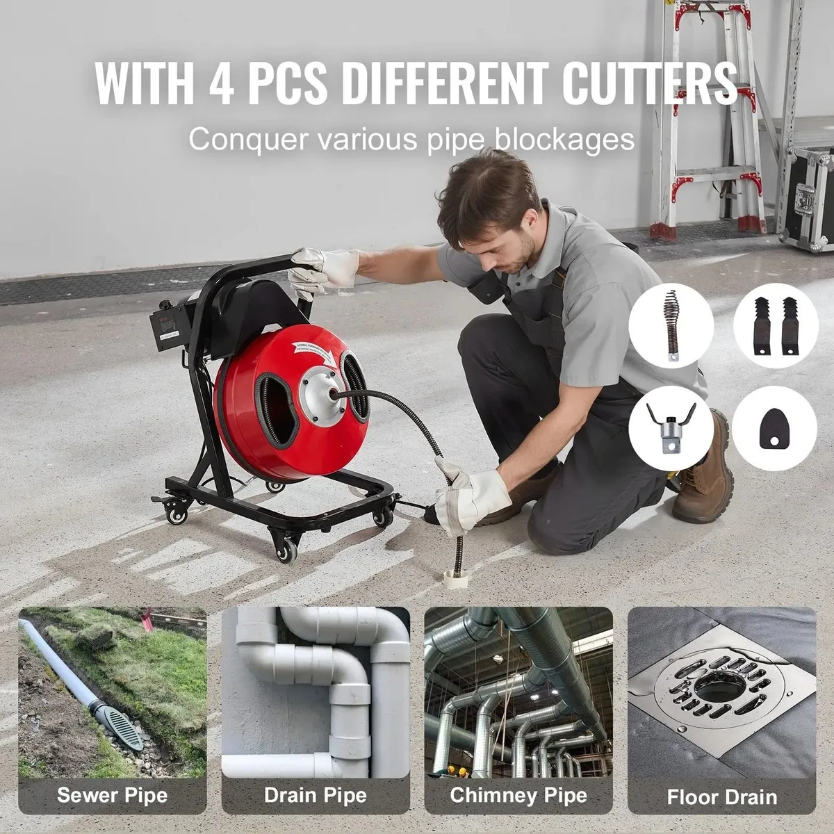 250W Electric Drain Pipe Cleaning Machine – 50ft x - Image 4