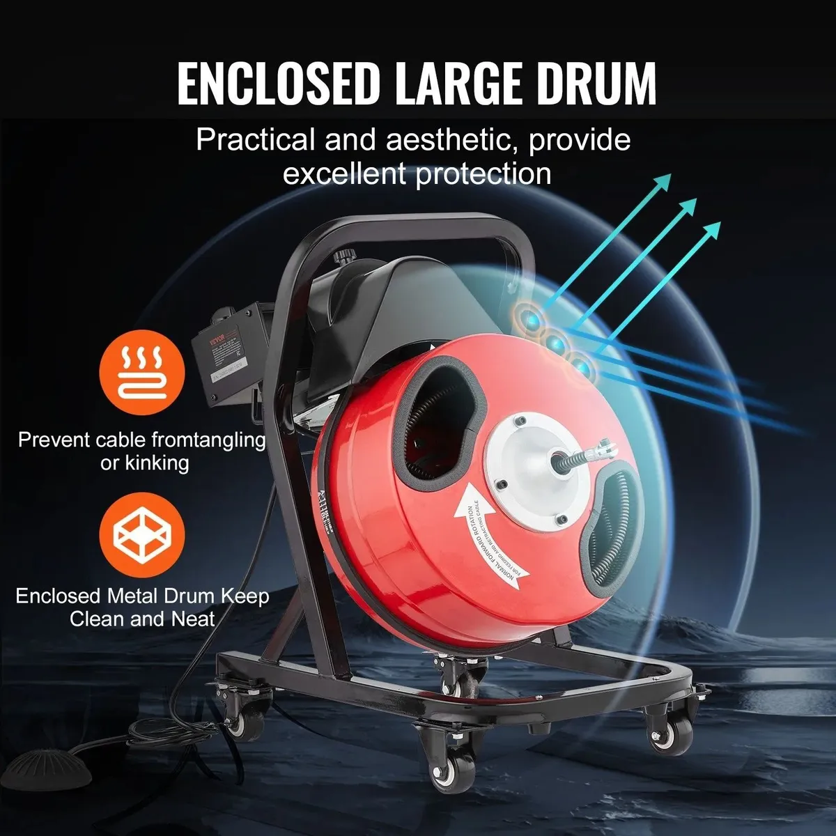 250W Electric Drain Pipe Cleaning Machine – 50ft x - Image 3