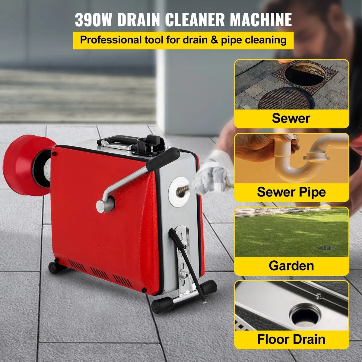 250W Electric Drain Pipe Cleaning Machine – 75ft x - Image 2