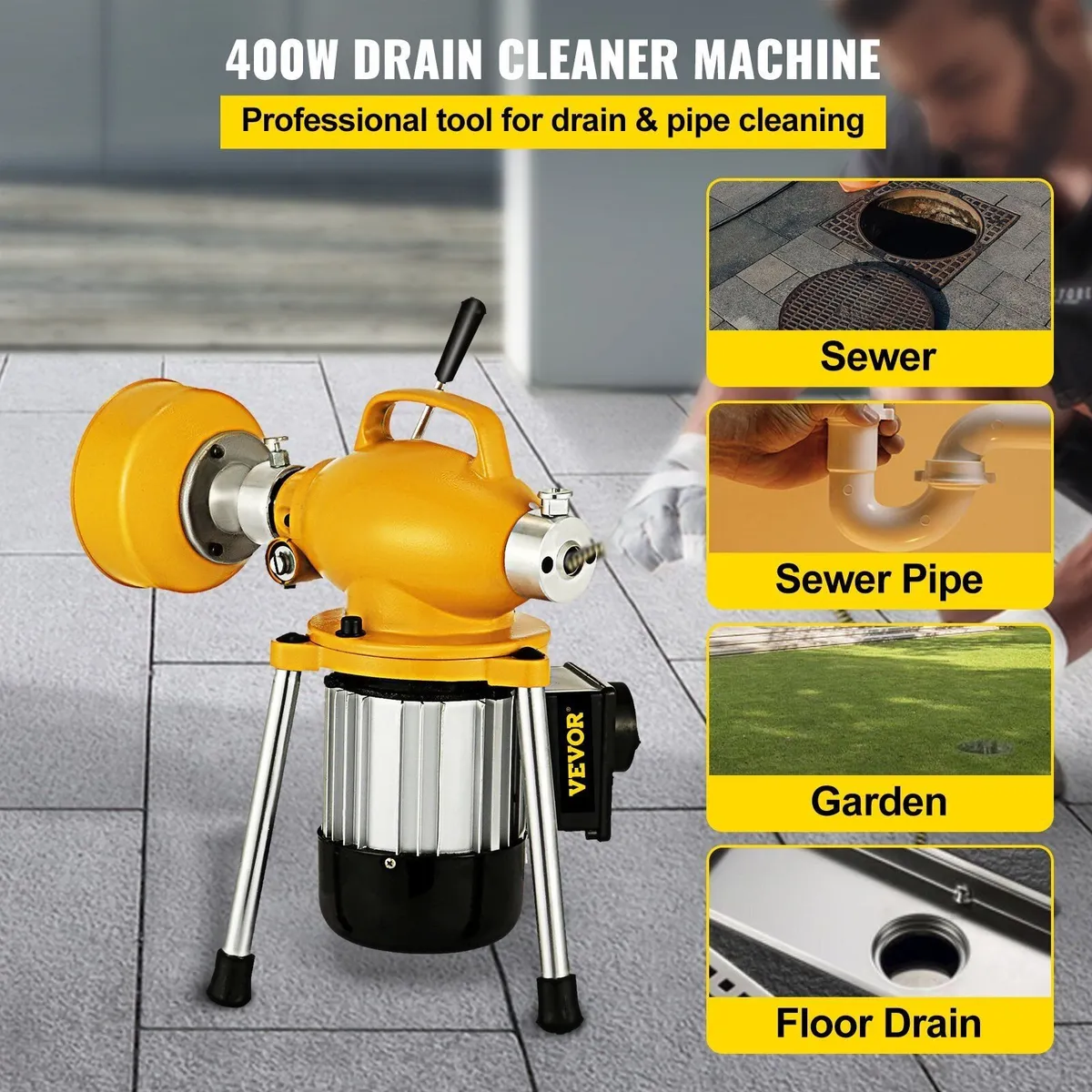 250W Electric Drain Pipe Cleaning Machine – 75ft x - Image 3