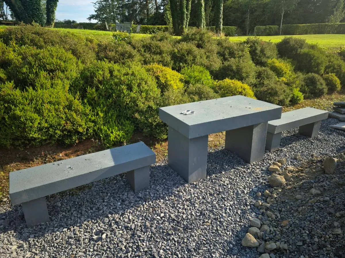 Contemporary polished concrete table and benches - Image 2