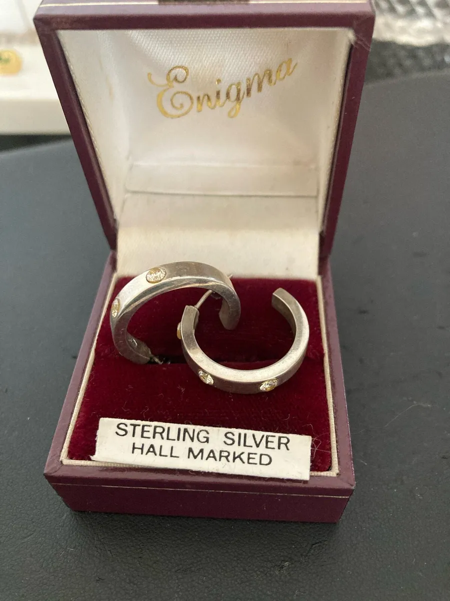 Sterling Silver hoop earrings with crystals - Image 1