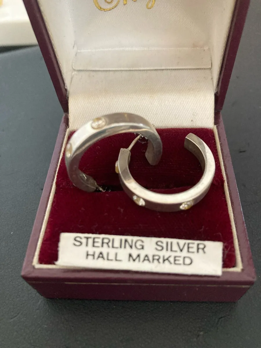 Sterling Silver hoop earrings with crystals - Image 2