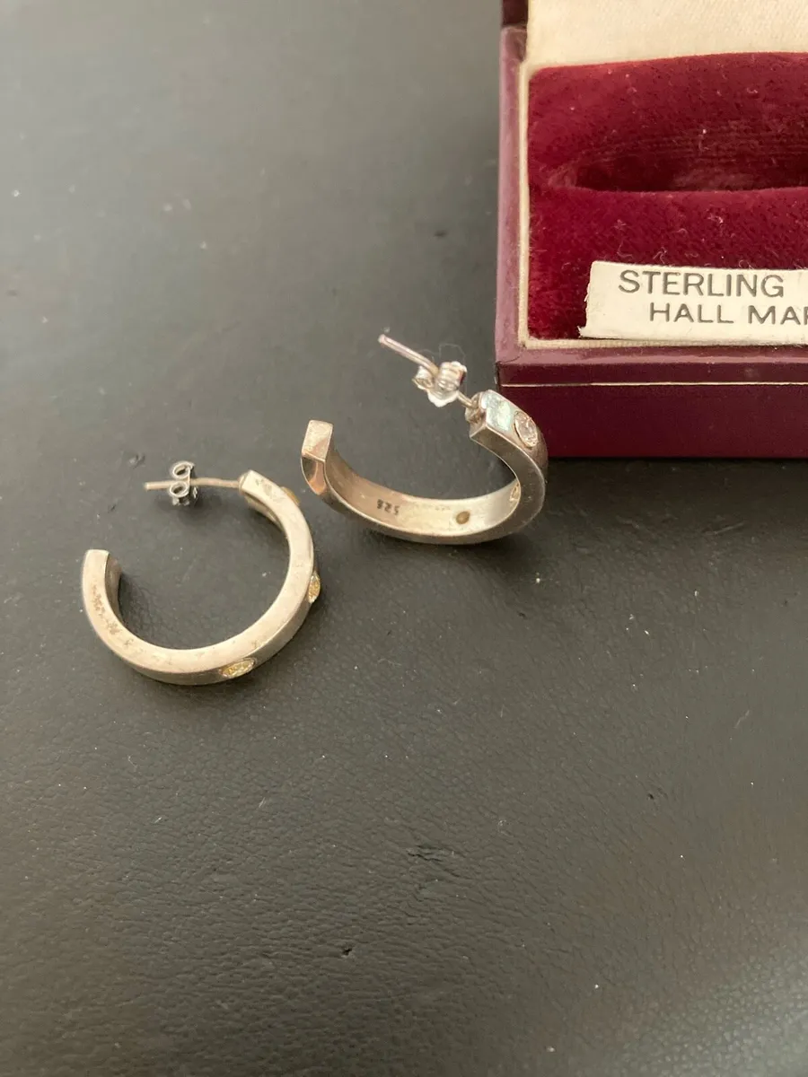Sterling Silver hoop earrings with crystals - Image 3