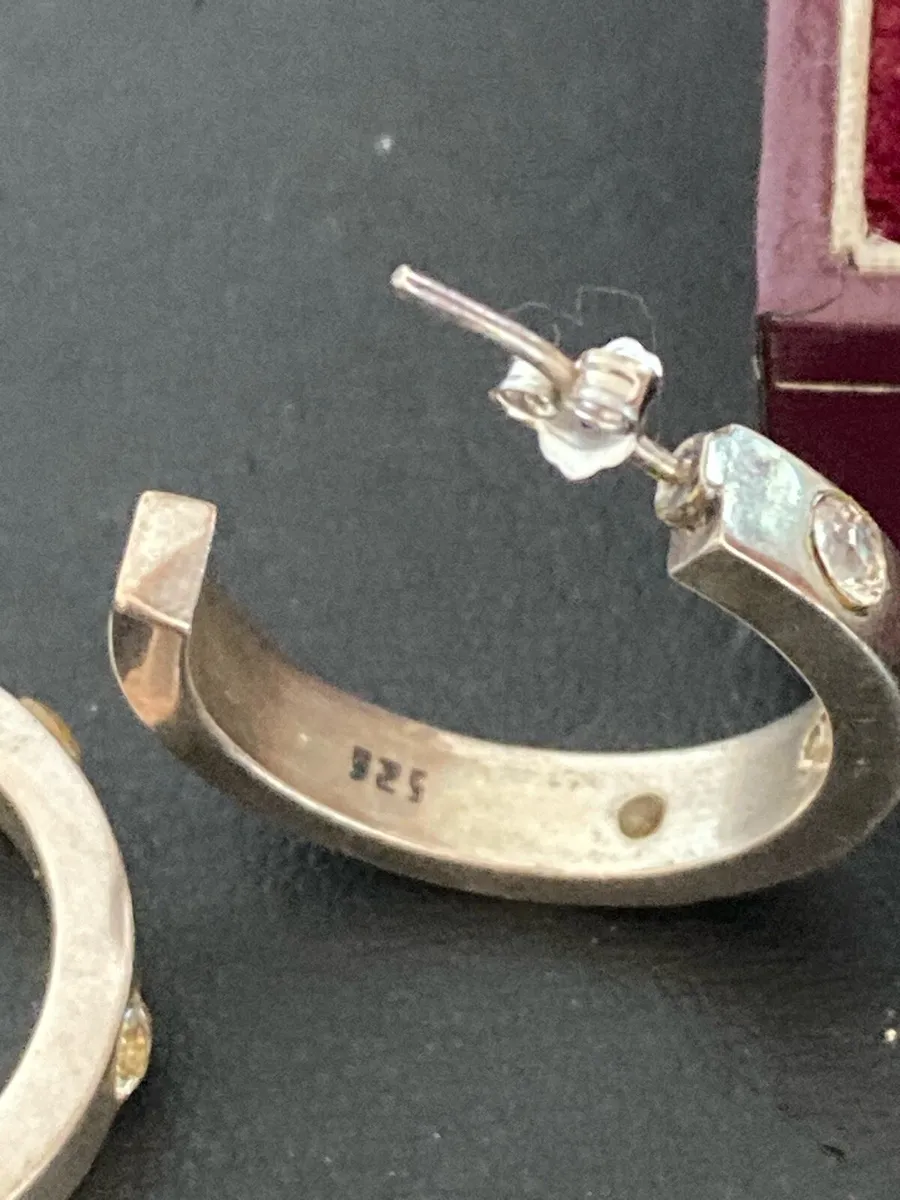 Sterling Silver hoop earrings with crystals - Image 4