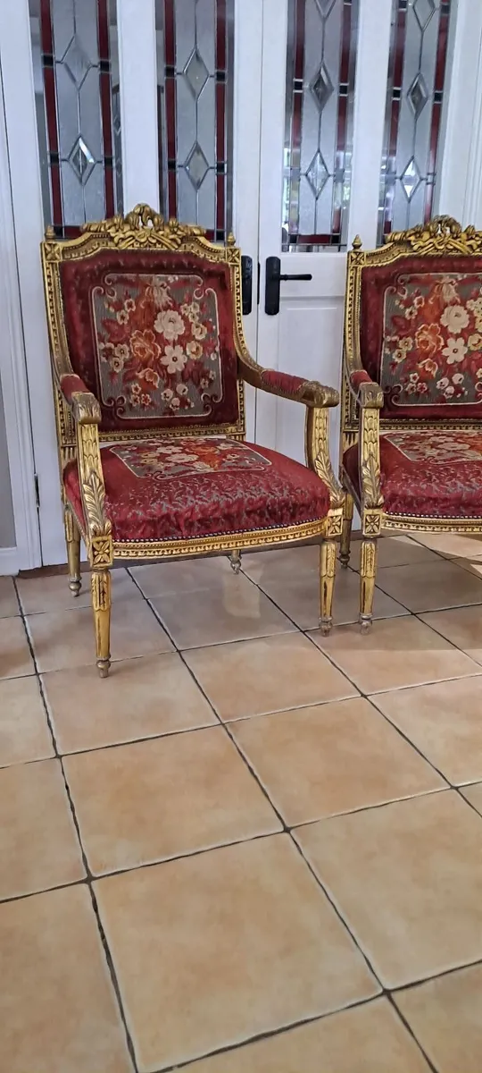 Pair vintage louis 16th style parlour chairs - Image 4