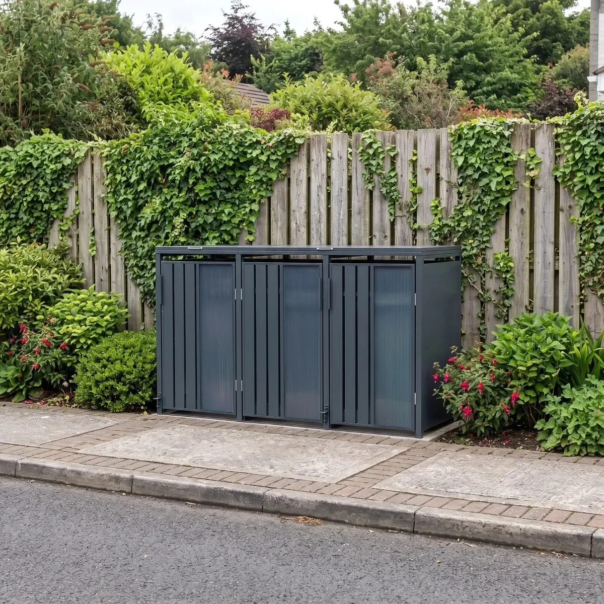 Opaque 3-Bay Premium Bin Shelter – High-End Modern - Image 1