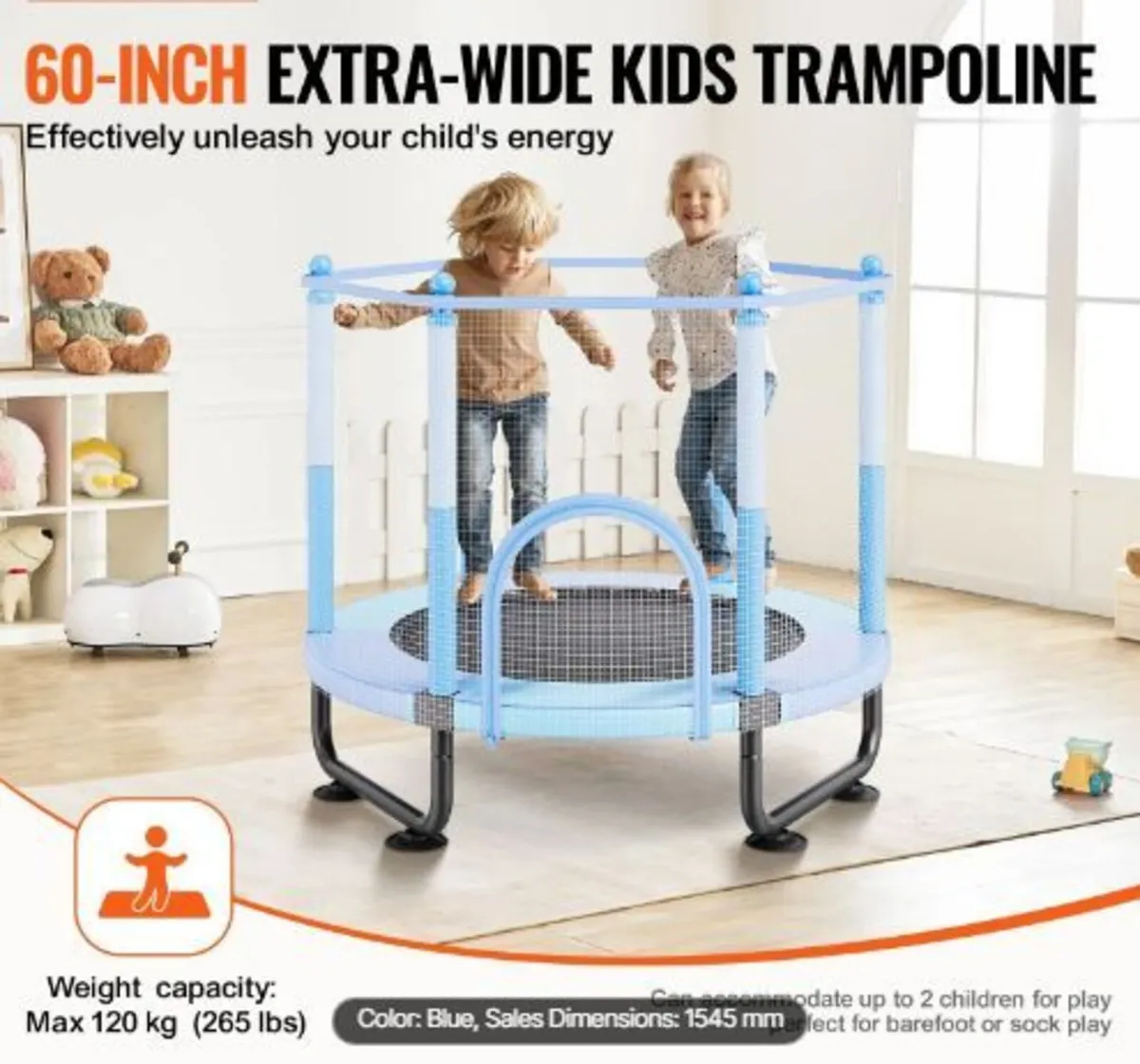 60" Kids Trampoline, 5FT Indoor Outdoor - Image 2