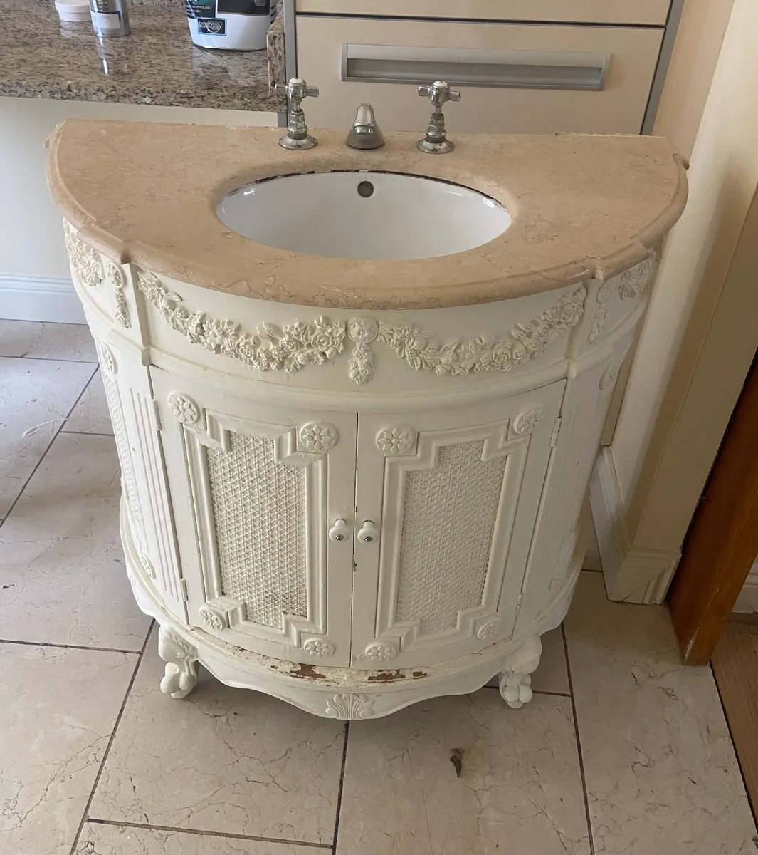 Ornate Vintage Vanity Unit with Solid Marble Top - Image 1