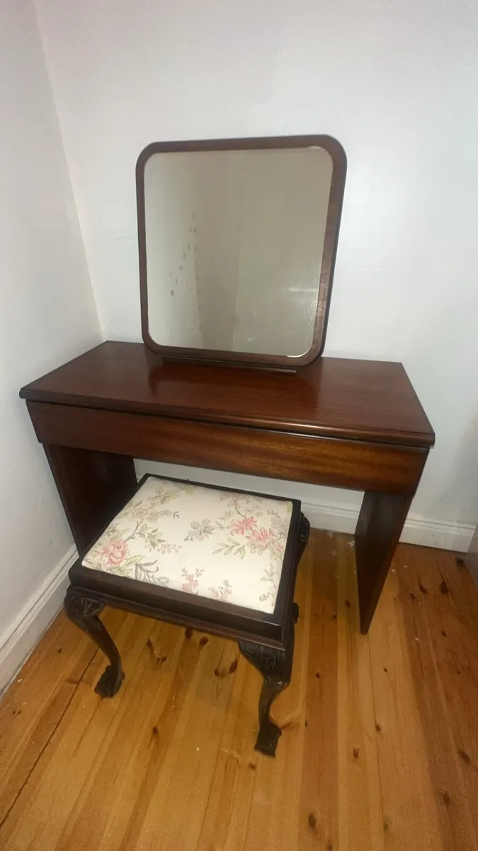 Vintage Dressing Table with Mirror & Stool - Image 1