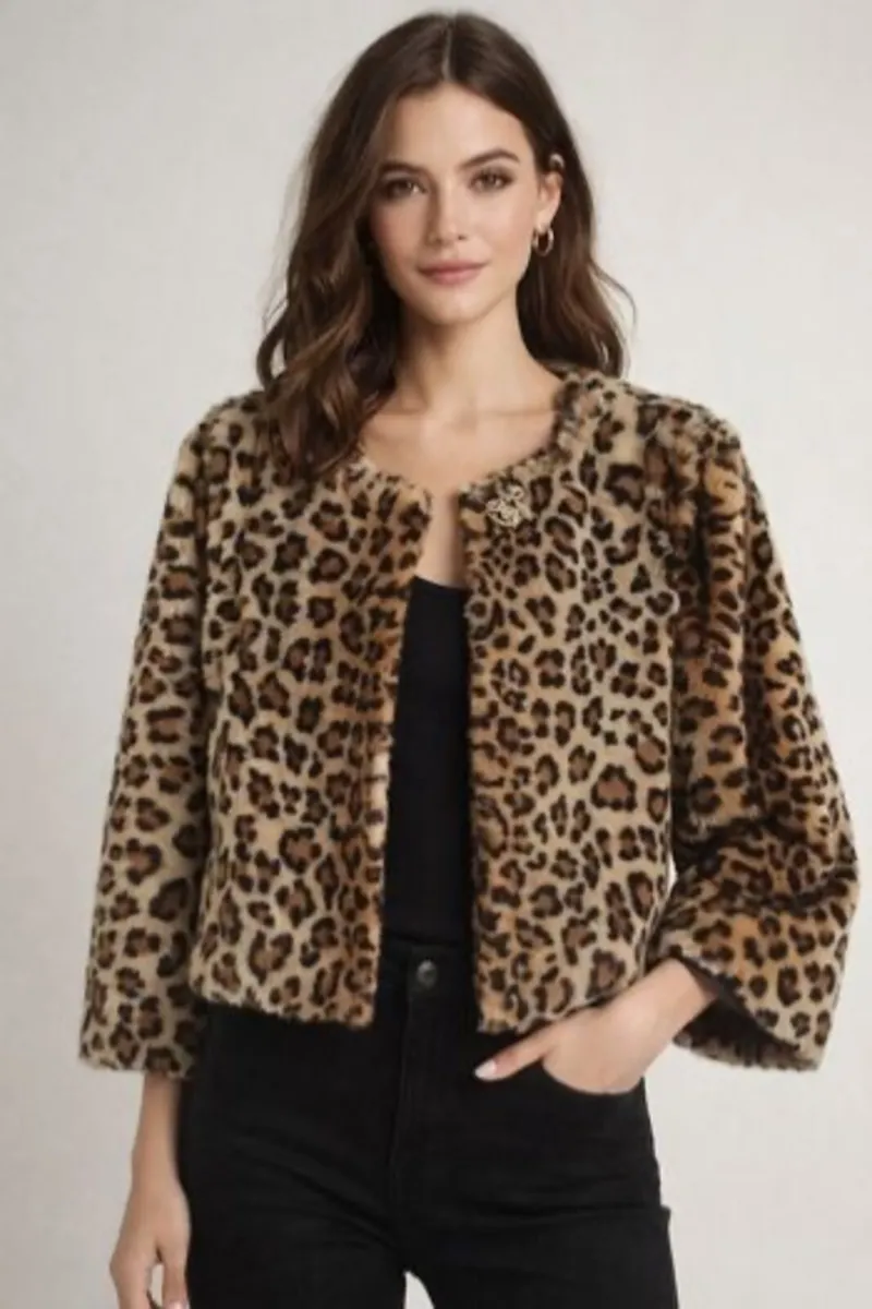 Super Soft Ladies Leopard Print Faux Fur Jacket 10 - Image 1